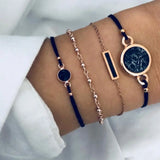 Cifeeo-Christmas Gift New Year's Eve Gift Fashion Geometric Stone Charm Bracelet Set For Women Retro Silver Color Moon Wrist Chain Open Bangle Lady Trendy Boho Jewelry