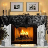 Cifeeo-Halloween Decoration Lace Spider Web Skeleton Skull Tablecloth Black Fireplace Mantel Scarf Event Party Decoration Supplies