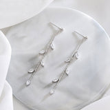 Hot New Silver Needle Willow Leaf Earrings Female Fashion Jewelry   Temperament Simple Long Tassel Earrings For Women Gift