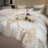 Cifeeo-New Luxury 1000TC Egyptian Cotton Gold Chic Embroidery 4Pcs Bedding Set Quilt/Duvet Cover Set Bed Linen Fitted Sheet Pillowcases