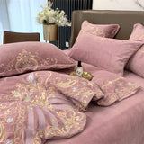 Cifeeo-Super Soft Velvet Fleece Bedding Set, Luxury Gold Embroidery, Plush Quilt Cover, Comforter Cover, Bed Sheet, Pillowcases