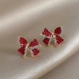 Cifeeo-Christmas gifts Christmas Red Zircon Crystal Bow Stud Earrings For Women Heart Shape Bowknot Christmas Earring Girl New Year Festival Jewelry