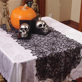 Cifeeo Halloween Spider Web Table Runners Black Lace Tablecloth Halloween Table Decoration Event Party Supplies 18" x 72" table cover