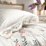 Cifeeo-Luxury White Pastoral Flower Embroidery Lyocell Eucalyptus Fiber Bedding Set, Queen, King Duvet Cover, Bed Sheet, Pillowcases