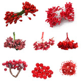 Cifeeo-Red Theme Artificial Flower Cherry Stamen Berries Bundle DIY Christmas Decoration Wedding Cake Gift Box Wreaths Xmas Decor