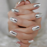 Mirror Silver False Nails STILETTO Point Metallic Acrylic Nail Tips 24pcs/kit Easy for Daily wear