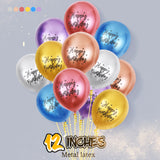 Cifeeo-10pcs Birthday Balloons Chrome Latex Happy Birthday Printed Pattern Baby Shower Balloon Metal Birthday Party Decorations Globos