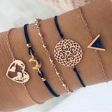 Cifeeo-Christmas Gift New Year's Eve Gift 4pcs/Set Bohemian Stone beads chains bracelets Set For Women Metal Heart Round Tassel charm Bangle Fashion Jewelry