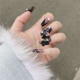 Fake nails with glue designed 24pcs French Ribbon Wear Long Paragraph Fashion Manicure Patch False Nails Wearable Nail Patch TY