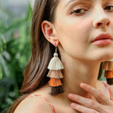 Cifeeo-Christmas Gift New Year's Eve Gift Bohemian 4 Layered Tassel Earrings For Women Ethnic Long Fringe Multi color Statement Dangle Earring GirlsFashion Jewelry