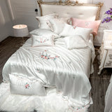 Cifeeo-Luxury White Pastoral Flower Embroidery Lyocell Eucalyptus Fiber Bedding Set, Queen, King Duvet Cover, Bed Sheet, Pillowcases