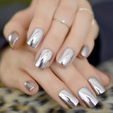 Mirror Silver False Nails STILETTO Point Metallic Acrylic Nail Tips 24pcs/kit Easy for Daily wear