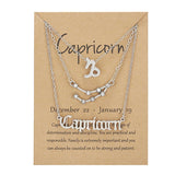 Cifeeo-Christmas Gift New Year's Eve Gift 3Pcs/set 12 Zodiac Sign Necklace For Women 12 Constellation Pendant Chain Choker Birthday Jewelry With Cardboard Card