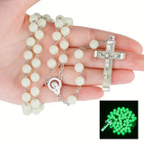 Cifeeo-Christmas Gift New Year's Eve Gift 8MM Glow In The Dark Rosary Bead Chain Necklaces For Women INRI Crucifix Cross Pendant luminous Necklace Religious Jewelry