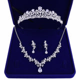 Luxury Noble Crystal Leaf Bridal Jewelry Sets Rhinestone Crown Tiaras Necklace Earrings Set for Bride African Beads Jewelry Sets