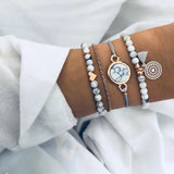 Cifeeo-Christmas Gift New Year's Eve Gift 4pcs/Set Bohemian Stone beads chains bracelets Set For Women Metal Heart Round Tassel charm Bangle Fashion Jewelry