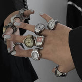 Cifeeo 2023 Individuality Vintage Punk Elastic Stretchy Quartz Watch Rings For Women Man Hip-Hop Couple Accessories