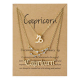 Cifeeo-Christmas Gift New Year's Eve Gift 3Pcs/set 12 Zodiac Sign Necklace For Women 12 Constellation Pendant Chain Choker Birthday Jewelry With Cardboard Card