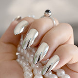 Mirror Silver False Nails STILETTO Point Metallic Acrylic Nail Tips 24pcs/kit Easy for Daily wear