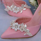 Cifeeo 2Pcs/Lot White Wedding Shoes Clips For Bride Wedding Flower Girl Golden Shoes Buckle  Flower Bridal High Heels Clips