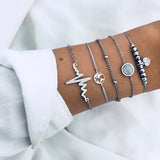 Cifeeo-Christmas Gift New Year's Eve Gift New Bohemian Black Rope Chain Bracelet Set For Women aircraft Shell Moon Heart crystal Charm Bangle Boho Jewelry