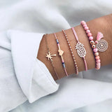 Cifeeo-Christmas Gift New Year's Eve Gift Bohemian Bracelet Set For women Shell Star Map Pineapple Heart Natural Stone Beads Chains Bangle Boho Jewelry