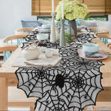 Cifeeo Halloween Spider Web Table Runners Black Lace Tablecloth Halloween Table Decoration Event Party Supplies 18" x 72" table cover