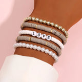 Cifeeo-Christmas Gift New Year's Eve Gift Colorful Stackable Love Letter Bracelets for Women soft clay pottery Layering Friendship Beads Chain Bangle Boho Jewelry Gift