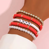 Cifeeo-Christmas Gift New Year's Eve Gift Fashion Rainbow Stackable Bracelets Set For Women Heart Charm Soft Clay Pottery Layering Beads Chain Bangle Female Boho Jewelry