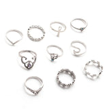 Cifeeo-Christmas Gift New Year's Eve Gift 10pcs/Set Boho Women Silver color Finger Rings Set For Female vintage Branch Hollow carved Flower Knuckle Ring Fashion Jewelry