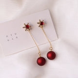 Cifeeo-Christmas gifts Fashion Christmas Red Dangle Earrings For Women Rhinestone Snowflake Pearl Earring Christmas Party Festival New Year Jewelry