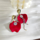 Cifeeo-Christmas gifts Trendy Red Pearl Long Earrings For Women Christmas Rhinestone Bow Cherry Flowers Earring Girls Party Christmas Jewelry Gifts