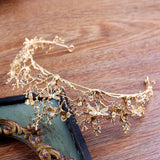 Gold Color Crystal Crowns Bride Tiara Fashion Queen For Wedding Crown Headpiece Branches Dragonflies Wedding Hair Jewelry