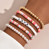 Cifeeo-Christmas Gift New Year's Eve Gift Colorful Stackable Love Letter Bracelets for Women soft clay pottery Layering Friendship Beads Chain Bangle Boho Jewelry Gift