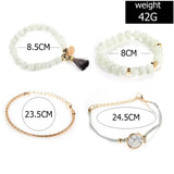 Cifeeo-Christmas Gift New Year's Eve Gift 4pcs/Set Bohemian Stone beads chains bracelets Set For Women Metal Heart Round Tassel charm Bangle Fashion Jewelry