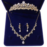 Luxury Noble Crystal Leaf Bridal Jewelry Sets Rhinestone Crown Tiaras Necklace Earrings Set for Bride African Beads Jewelry Sets
