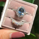 Cifeeo-Christmas gifts idea Winter outfits Christmas outfits 2pcs/set Fashion Oval Cut Natural Blue Crystal Engagement Rings Set Women Wedding Band Party Jewelry Ring Anniversary Gift