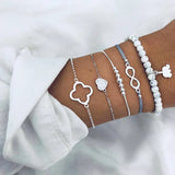 Cifeeo-Christmas Gift New Year's Eve Gift Boho Heart Charm Bracelet Set For Women Beads Chain Wrap Bangle Lady Girls Bohemian Jewelry Gift