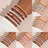 Cifeeo-Christmas Gift New Year's Eve Gift Colorful Stackable Love Letter Bracelets for Women soft clay pottery Layering Friendship Beads Chain Bangle Boho Jewelry Gift