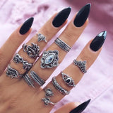 Cifeeo-Christmas Gift New Year's Eve Gift 10pcs/Set Boho Women Silver color Finger Rings Set For Female vintage Branch Hollow carved Flower Knuckle Ring Fashion Jewelry