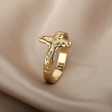 Cifeeo Jesus Cross Rings For Women Man Metal Golden Wide Large Adjustable Ring Vintage Design Religious Finger Rings Party Jewelry