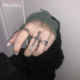 Cifeeo 2023 Nieuwe Punk Gemaakt Oude Retro Schedel Zwaard Siamese Keten Beweegbare Plug-In Cirkel Metalen Vinger Ring Voor Vrouwen Hip