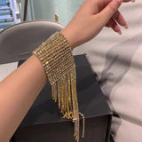 Cifeeo Super Shiny Rhinestone Long Fringed Tassel Bracelet Hand Jewelry For Women Luxury Crystal Chain Bridal Wedding Bracelets Gift