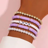 Cifeeo-Christmas Gift New Year's Eve Gift Colorful Stackable Love Letter Bracelets for Women soft clay pottery Layering Friendship Beads Chain Bangle Boho Jewelry Gift