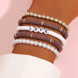 Cifeeo-Christmas Gift New Year's Eve Gift Colorful Stackable Love Letter Bracelets for Women soft clay pottery Layering Friendship Beads Chain Bangle Boho Jewelry Gift