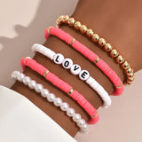 Cifeeo-Christmas Gift New Year's Eve Gift Colorful Stackable Love Letter Bracelets for Women soft clay pottery Layering Friendship Beads Chain Bangle Boho Jewelry Gift