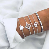 Cifeeo-Christmas Gift New Year's Eve Gift New Bohemian Black Rope Chain Bracelet Set For Women aircraft Shell Moon Heart crystal Charm Bangle Boho Jewelry