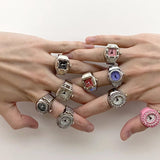 Cifeeo 2023 Individuality Vintage Punk Elastic Stretchy Quartz Watch Rings For Women Man Hip-Hop Couple Accessories