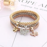 Cifeeo-Christmas Gift New Year's Eve Gift 3colors/Lot Elastic Bracelets & Bangle For Women Crystal Tree of Life Owl Key lock Music Note Owl Butterfly Heart Charm Jewelry