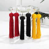 Cifeeo-Christmas Gift New Year's Eve Gift Bohemia Ethnic tassel Drop Earrings For women 2020 Trendy Black Red Yellow Green Long Silk Fringed Dangles statement ear Jewelry